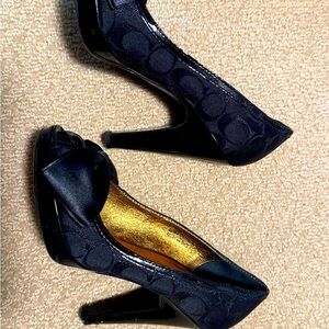 Coach Black Peep-Toe Heels with Bow